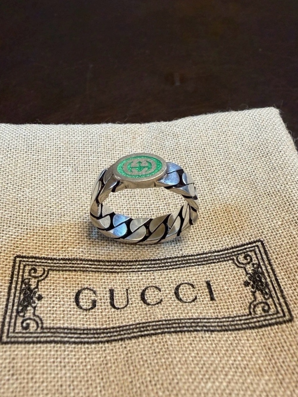 New Authentic Gucci GG Green Logo Ring Size IT 10 / US 5.25 - Picture 7 of 13